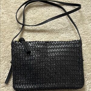 Madewell The Knotted Crossbody Bag In Woven Leather Zip Top Black Small